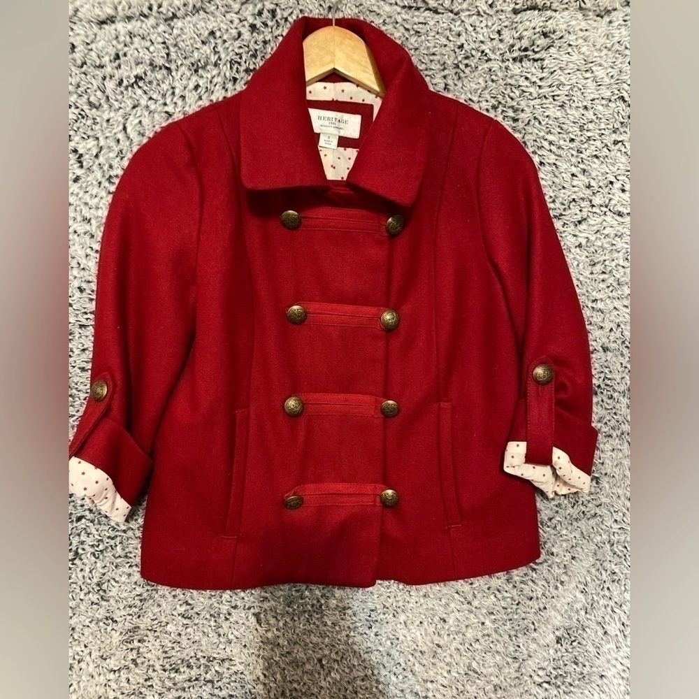 New Heritage 1981 Womens Wool-mix Coat Jacket Small Red Casual Crop Short
